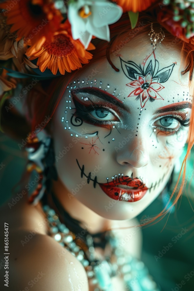 La Catrina Makeup inspired Portrait: A close-up of a woman with intricate Catrina themed makeup. La Catrina Makeup inspired Portrait: A close-up of a woman with intricate Catrina themed makeup.