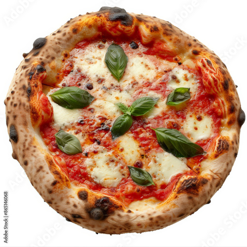 A classic Neapolitan pizza with a soft and chewy crust, isolated on white background photo