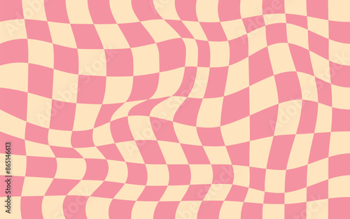 Trendy modern wavy distorted checkered vector pattern background Pattern psychedelic checkerboard Twisted and distorted retro groovy style texture illustration