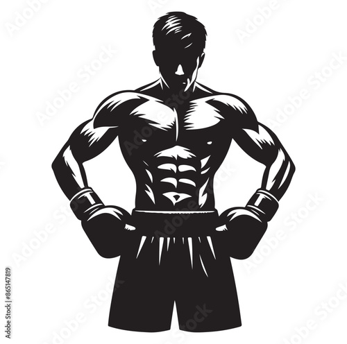 A boxer stand with pose silhouette vector. boxer silhouette.