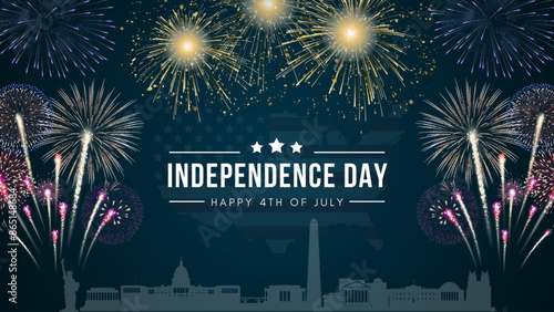 Fourth of July greeting card template. United States of America Independence day poster, brochure design. Vector illustration
