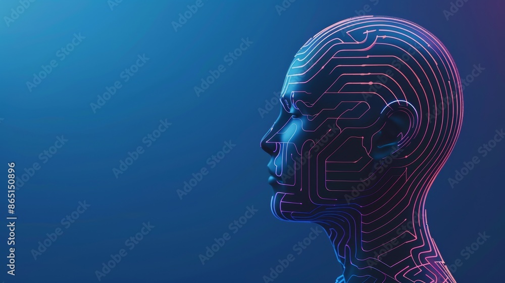 Obraz premium Mind Unveiled Intricate Circuitry in Silhouette Deep Blue Abstract Background
