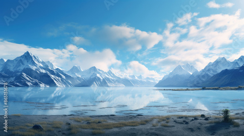 Wallpaper Mural Mountain range landscape with lake and clouds Torontodigital.ca