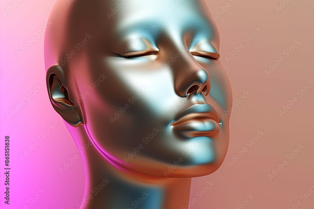 Colorful metallic human head in profile view on gradient background Colorful metallic human head in profile view on gradient background