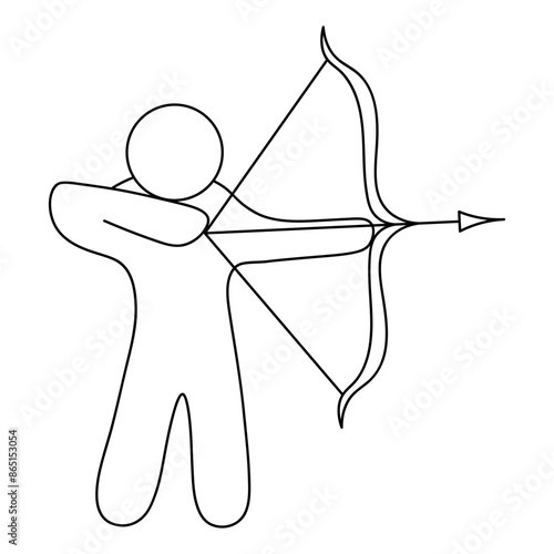 Archery. Sketch. The athlete holds a crossbow in his hands, pulls the bowstring and aims the arrow. Vector icon. Coloring book for children. Doodle style. Isolated background. Idea for web design.