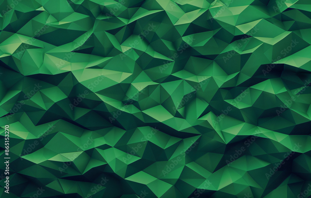 Obraz premium Abstract green geometric background with low poly shapes, green gradient and black shadows for design template