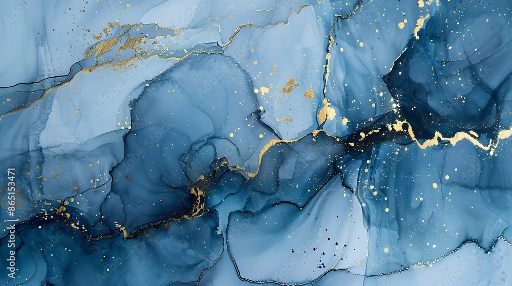 Abstract blue art with gray and gold light blue background with beautiful smudges and stains made with alcohol ink and golden paint Blue fluid texture poster resembles watercolor or a : Generative AI Abstract blue art with gray and gold light blue background with beautiful smudges and stains made with alcohol ink and golden paint Blue fluid texture poster resembles watercolor or a : Generative AI