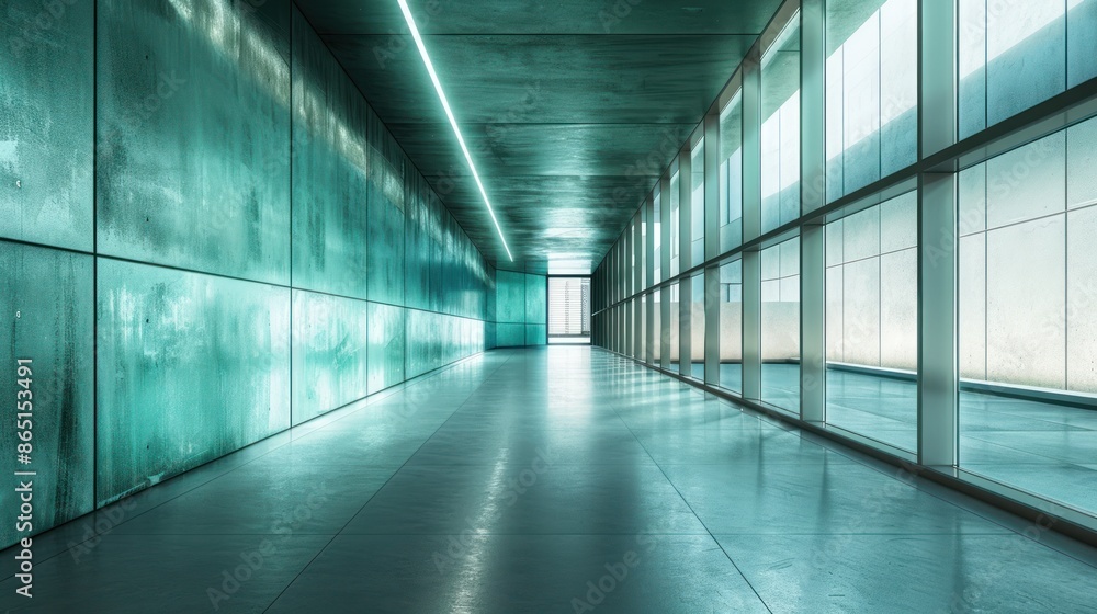 Modern Hallway with Green Walls and Windows Modern Hallway with Green Walls and Windows