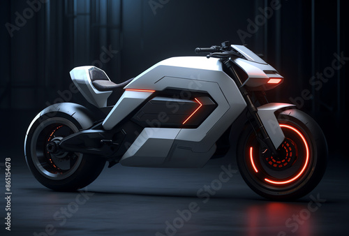 a white motorcycle with red lights photo