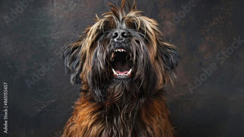 A crazy dog with a big mouth is talking singing barking