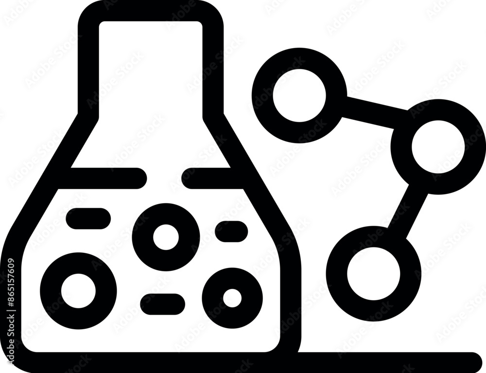 Simple bold outline icon representing laboratory glassware experimenting with molecule bonds