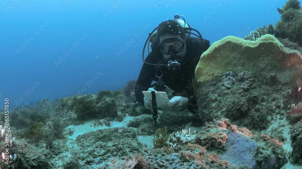 custom made wallpaper toronto digitalMarine scientist scuba diving on the Great Barrier Reef records data on an underwater slate. Ocean research