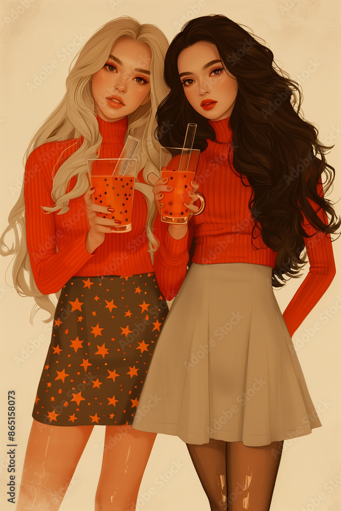 Autumn Girls: Stylish in Orange and Boba Tea Autumn Girls: Stylish in Orange and Boba Tea