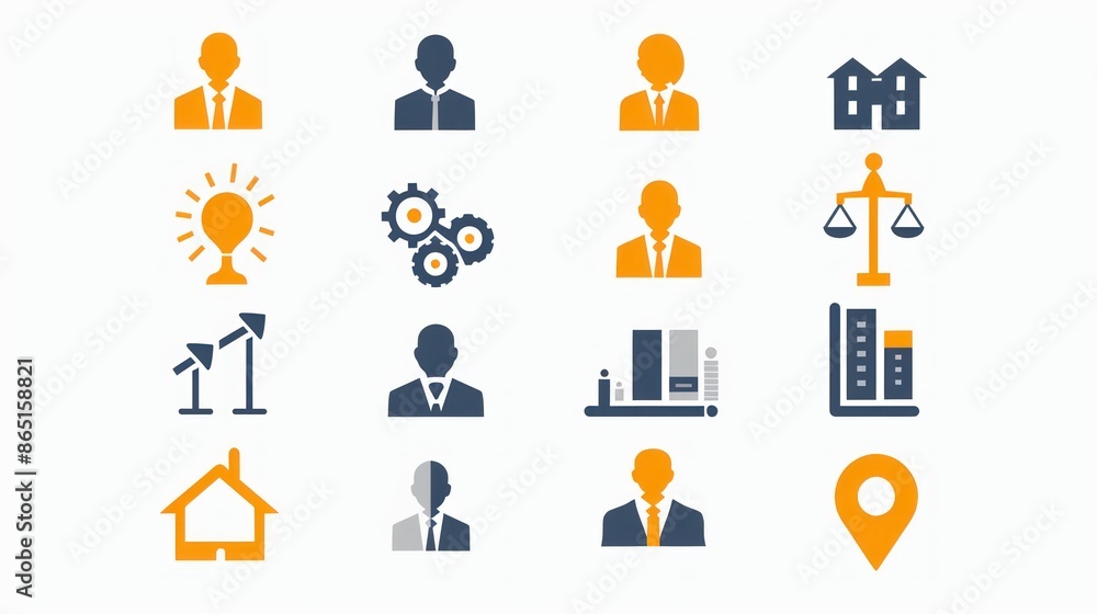 Fototapeta premium Set of Business Icons in Orange and Blue