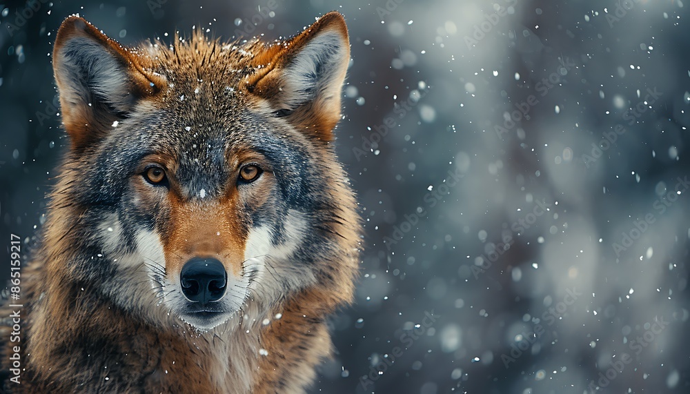 Fototapeta premium Portrait of a wolf in a snowy forest. Wildlife scene from nature.