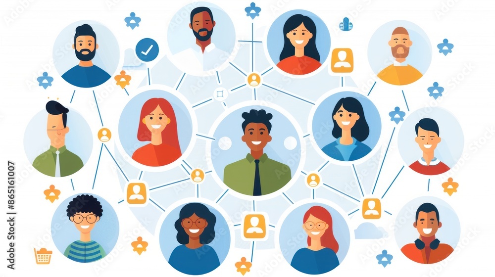 Social Network of Diverse Smiling People Social Network of Diverse Smiling People