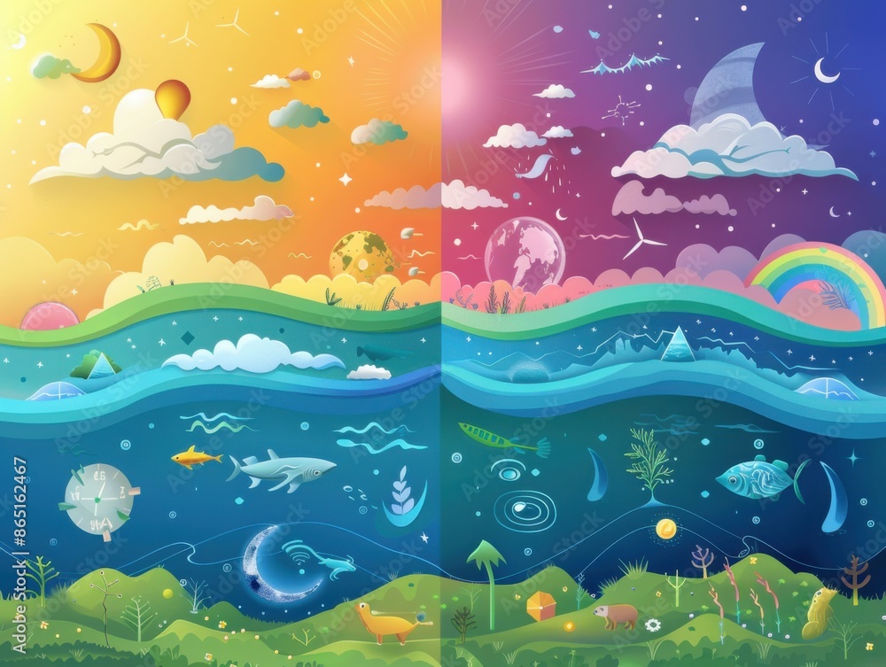 ภาพประกอบสต็อก Climate change effects (rising sea, extreme weather ...