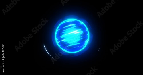 Anime style energy ball isolated over black background. 3D loop animation