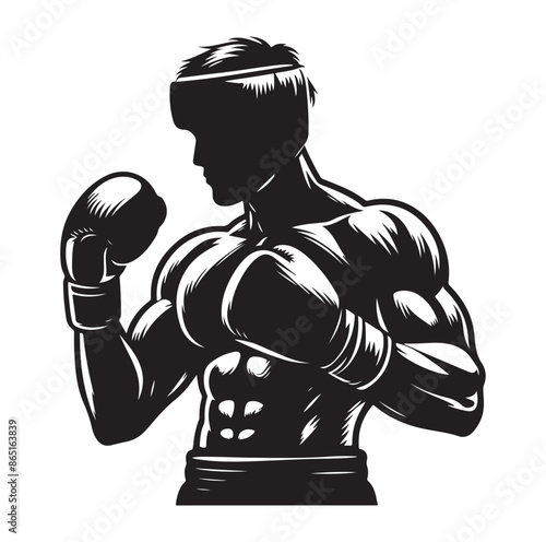 A boxer stand with pose silhouette vector. boxer silhouette.