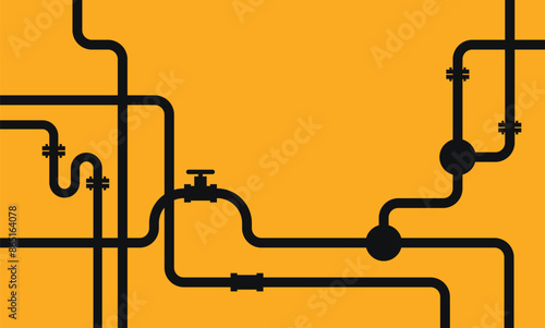 Water pipes system and plumbing silhouette vector background