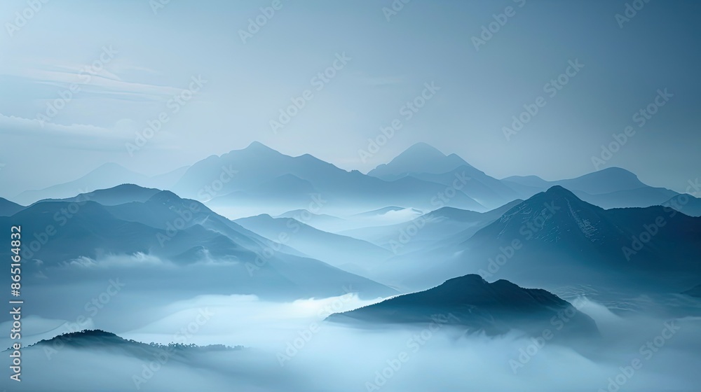 Distant mountain range in mist Distant mountain range in mist