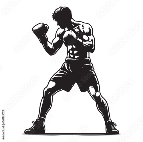 A boxer stand with pose silhouette vector. boxer silhouette.