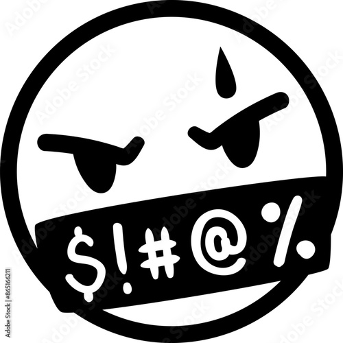 Comic swear speech bubble. Isolated vector irate emoji face with cloud, contains expressive, bold typography, vividly conveying intensity to the narrative. Hate angry talk, aggressive expletive curse