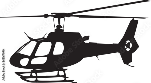 Simple Black Helicopter Silhouette: Isolated Copter Icon Vector Illustration on White Background






