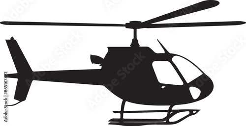 Simple Black Helicopter Silhouette: Isolated Copter Icon Vector Illustration on White Background






