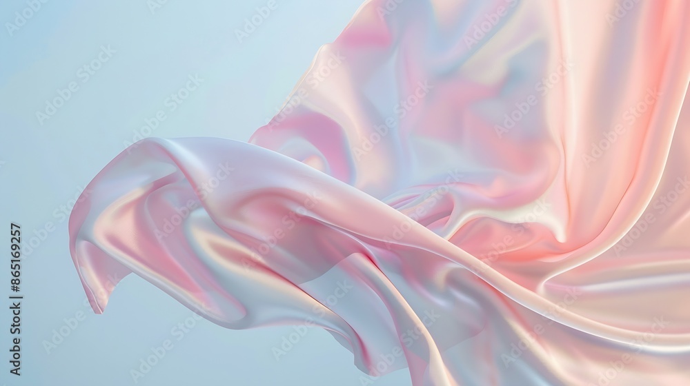 Fototapeta premium Beauty fashion and cosmetic product placement background with pastel silk cloth wave Premium brand mockup template with luxury silk fabric floating in empty studio space : Generative AI