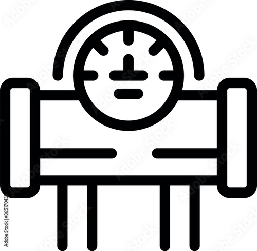 Simple icon representing a water pipe meter measuring the flow rate with a gauge