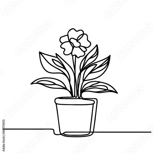 Continuous One Line Drawing of House Plant in Pot: Editable Stroke Vector. Houseplant in Pot: Continuous Line Art Vector Illustration. House plant or flower in a pot single outline vector illustration