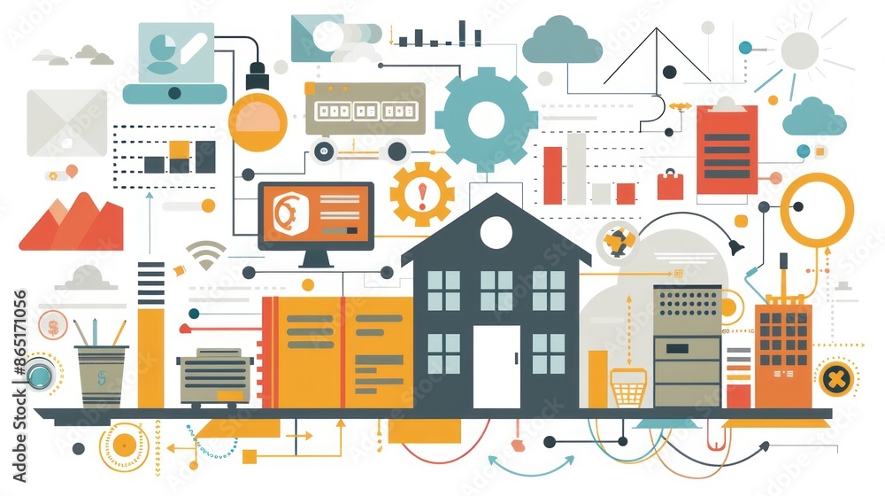 Modern Illustration of a Connected Home Modern Illustration of a Connected Home