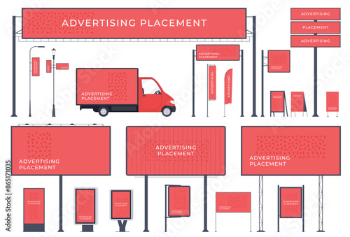 Advertising billboard carriers. Metal structures for advertising. Business promotion concept. Vector illustration