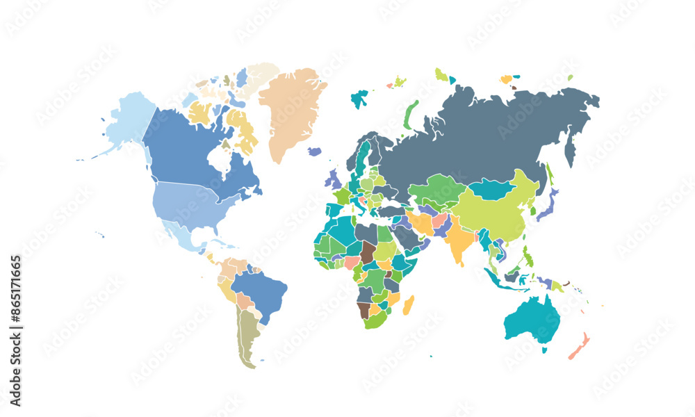 Fototapeta premium World map isolated modern colorful style. for website layouts, background, education, precise, customizable, Travel worldwide, map silhouette backdrop, earth geography, political, reports. 