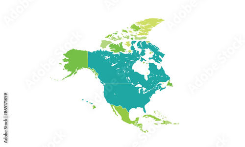 Map of North America isolated modern colorful style. for website layouts, background, education, precise, customizable, Travel worldwide, map silhouette backdrop, earth geography, political.