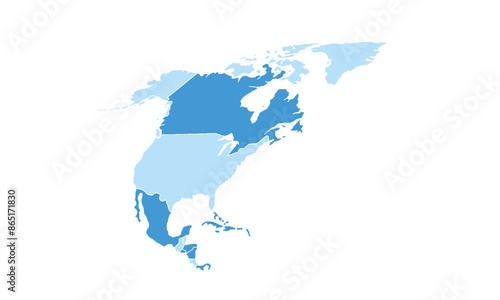 Map of North America isolated modern colorful style. for website layouts, background, education, precise, customizable, Travel worldwide, map silhouette backdrop, earth geography, political.