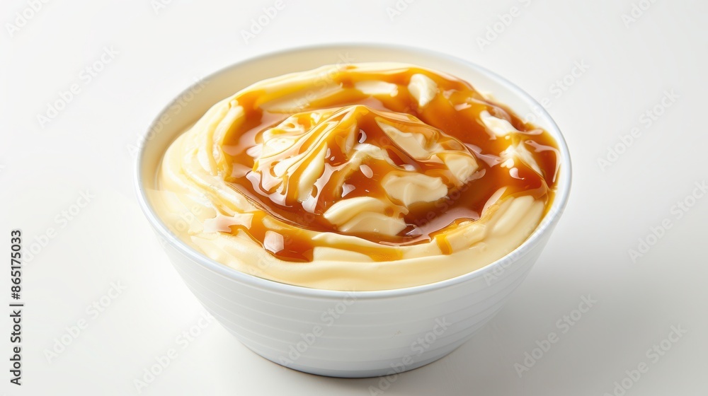 Delicious custard dessert topped with caramel in a bowl Delicious custard dessert topped with caramel in a bowl