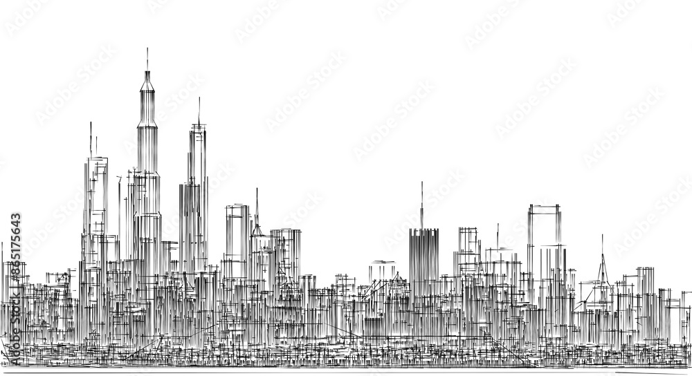 Naklejka premium big modern city 3d illustration