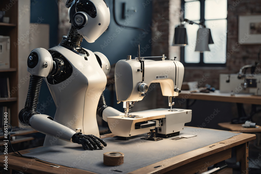 Fototapeta premium Roboter als Näher und Schneider