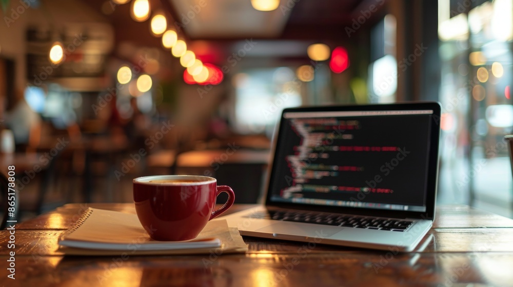 Digital Creativity Modern Web Developer Crafting Code in Stylish Cafe with Coffee and Notepad Digital Creativity Modern Web Developer Crafting Code in Stylish Cafe with Coffee and Notepad