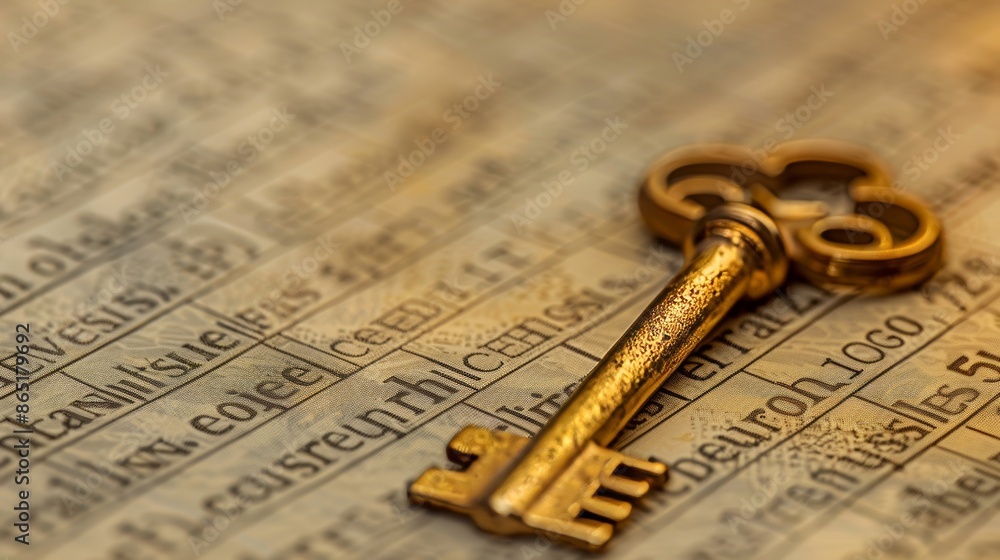 Unlocking Prosperity Golden Key on Stock Market Pages Financial Success Concept Unlocking Prosperity Golden Key on Stock Market Pages Financial Success Concept