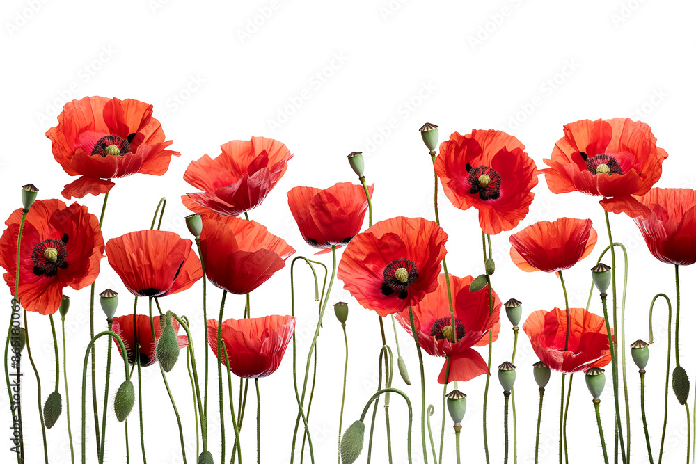 Obraz premium poppy flowers isolated on white background. red poppies