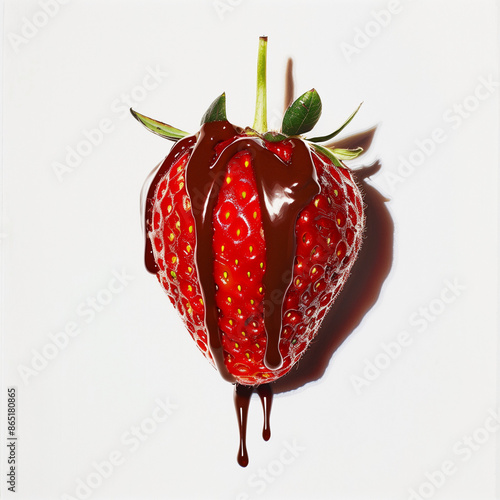 Strawberry with chocolate, white backgroung photo