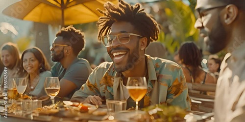 joyful multiethnic group of friends enjoying a meal outdoors, with bright smiles and a casual summer vibe 4K Video