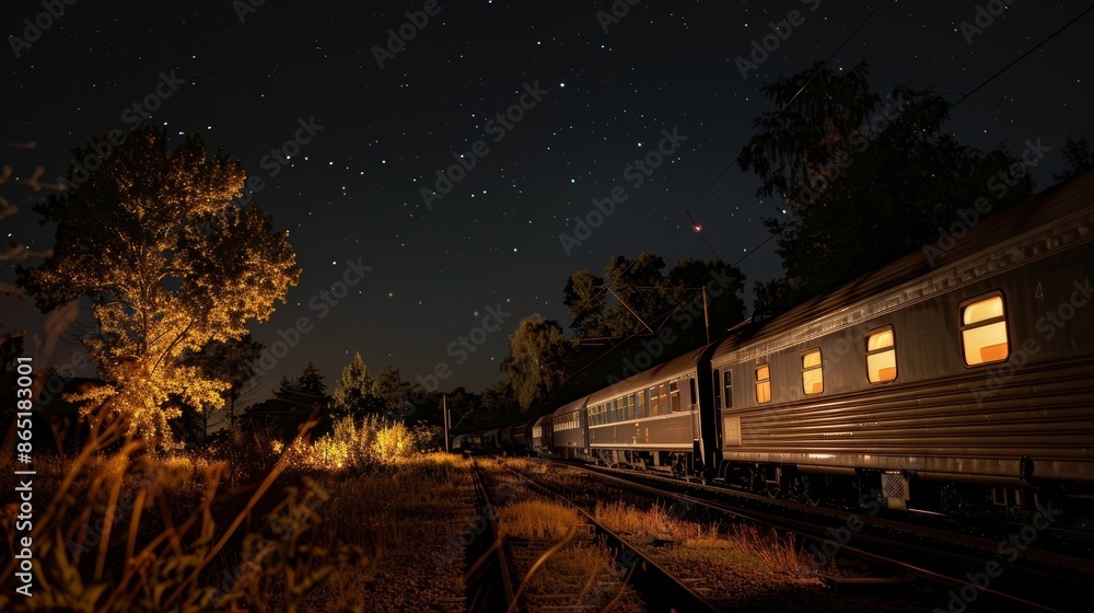 The gentle sway of the train makes for a peaceful ride under the stars. The gentle sway of the train makes for a peaceful ride under the stars.