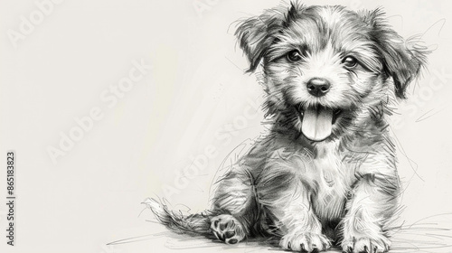Wallpaper Mural A pencil sketch of a playful puppy sitting with its tongue out, isolated on a white background. Torontodigital.ca