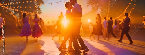 Summer salsa dancing class under the stars, rhythmic moves and lively music, 4K hyperrealistic photo. 4K Video