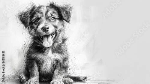 Wallpaper Mural A pencil sketch of a playful puppy sitting with its tongue out, isolated on a white background. Torontodigital.ca
