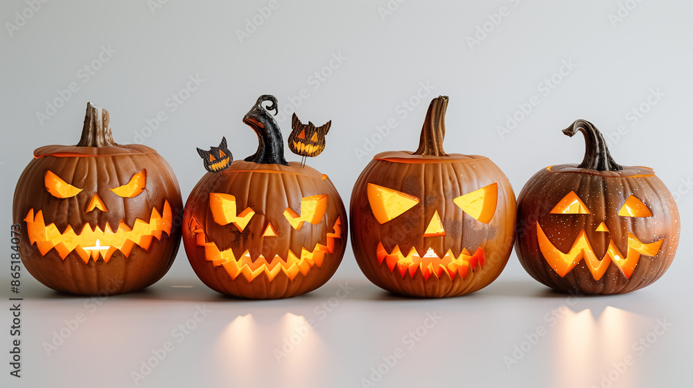 White Background with Halloween Pumpkins, Studio Photography White Background with Halloween Pumpkins, Studio Photography